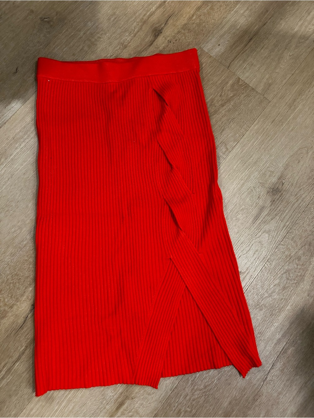 Anthropologie Red Ribbed Midi Wrap Skirt